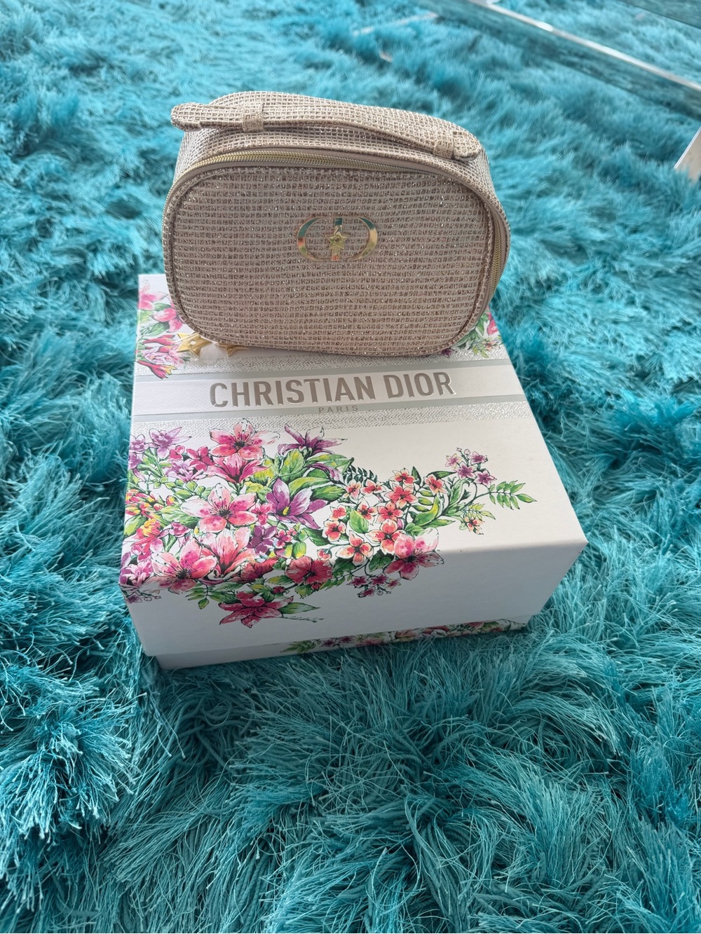 New Dior Natural Gold Raffia Cosmetic Case with Gold Logo. Box included. - Picture 1 of 4